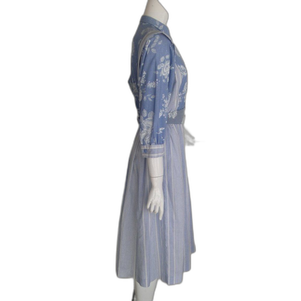 CALIFORNIA GIRL Dress, 12, Blue/White, Floral & Striped, Flat Ruffle, Belt - Picture 6 of 15